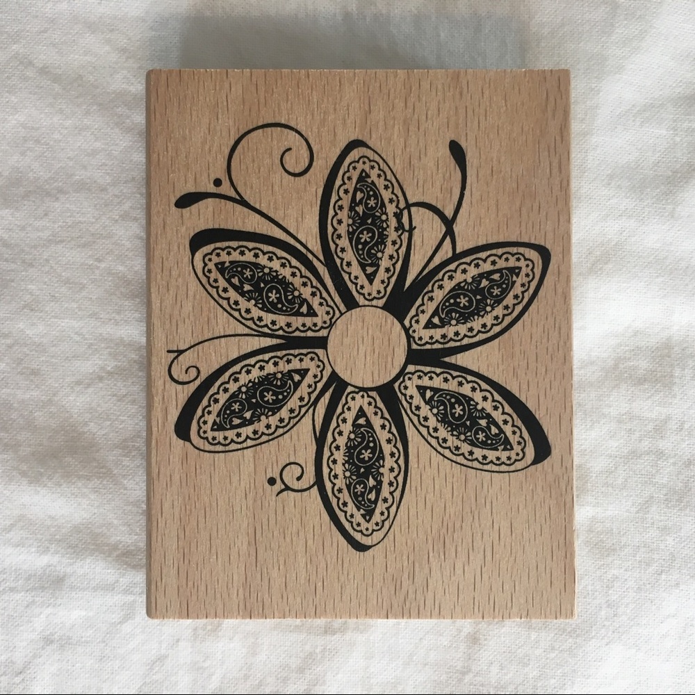 Wood Mounted Boho Flower Rubber Stamp